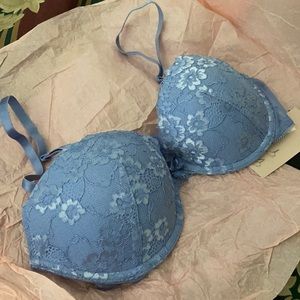 Pastel Dusty Blue Lilac Pushup Bra
